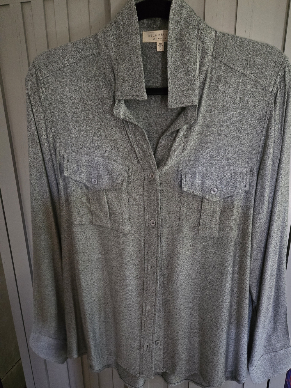Side Stitch Women's Light Gray Button-Front Blouse